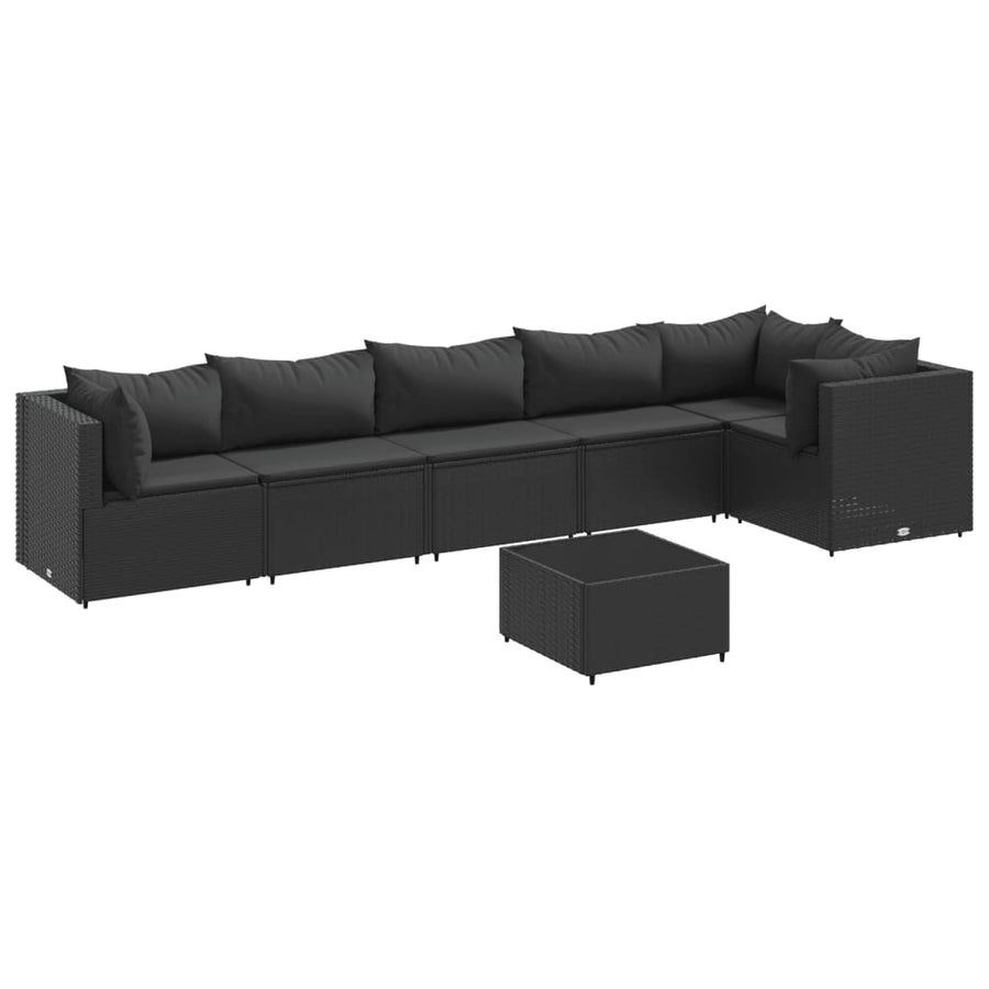 7-delige Loungeset met kussens poly rattan zwart