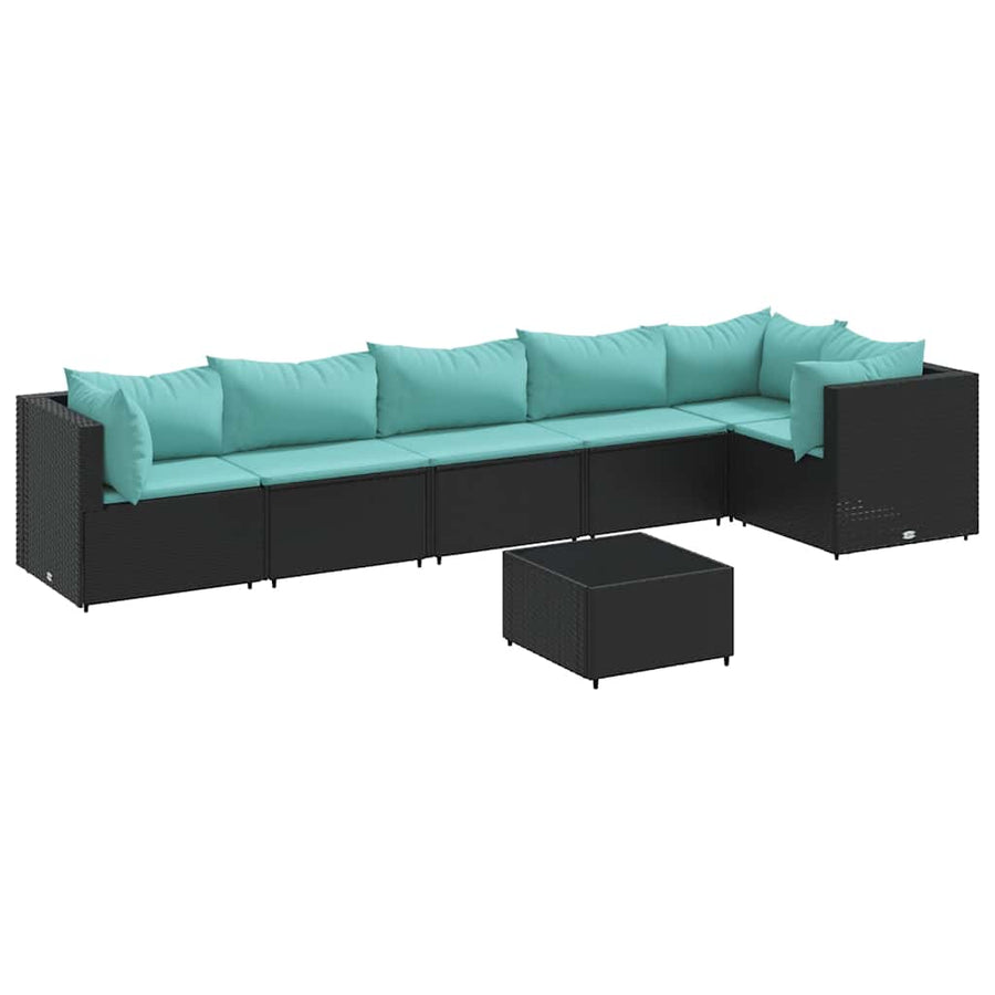 7-Delige Loungeset Met Kussens Poly Rattan 1 Zwart en blauw