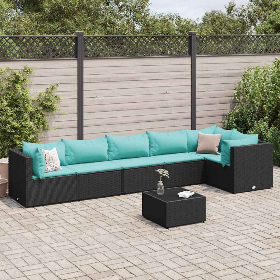 7-Delige Loungeset Met Kussens Poly Rattan 1 Zwart en blauw