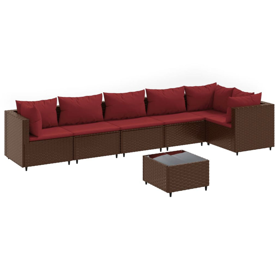 7-delige Loungeset met kussens poly rattan bruin