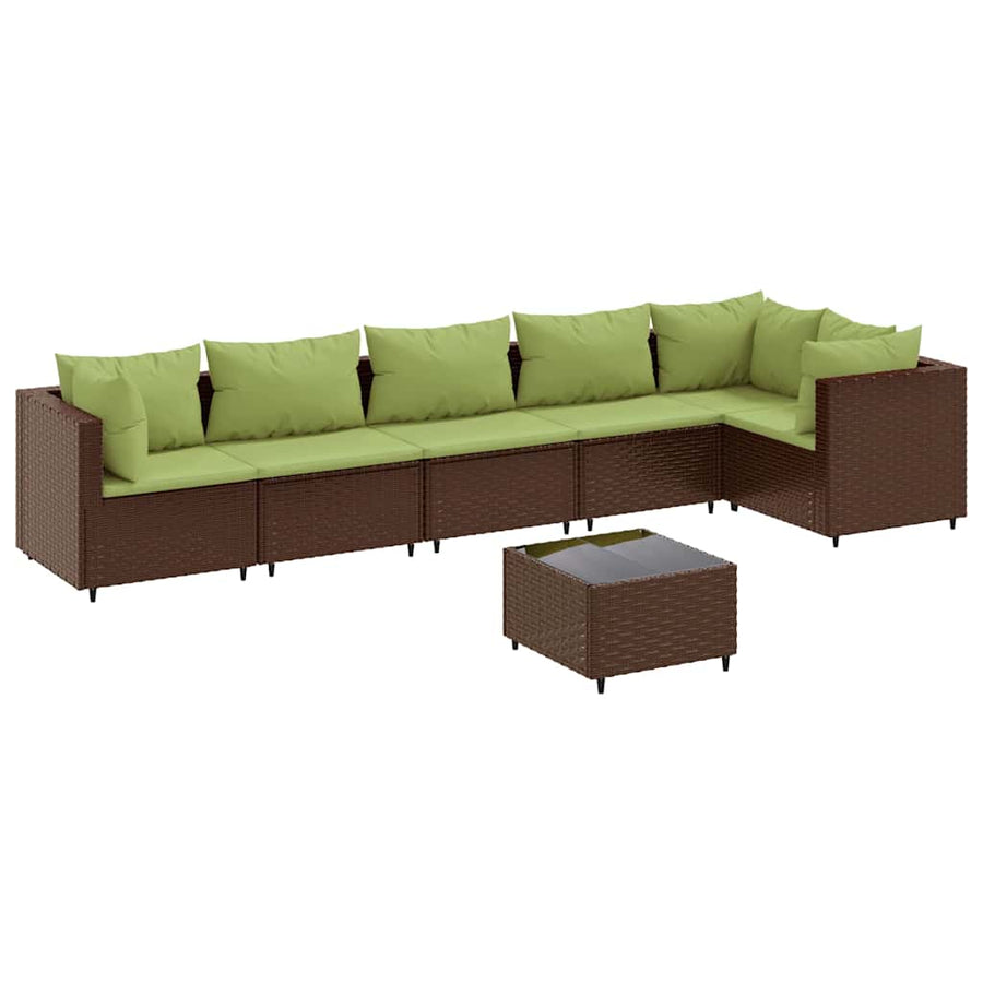 7-delige Loungeset met kussens poly rattan bruin