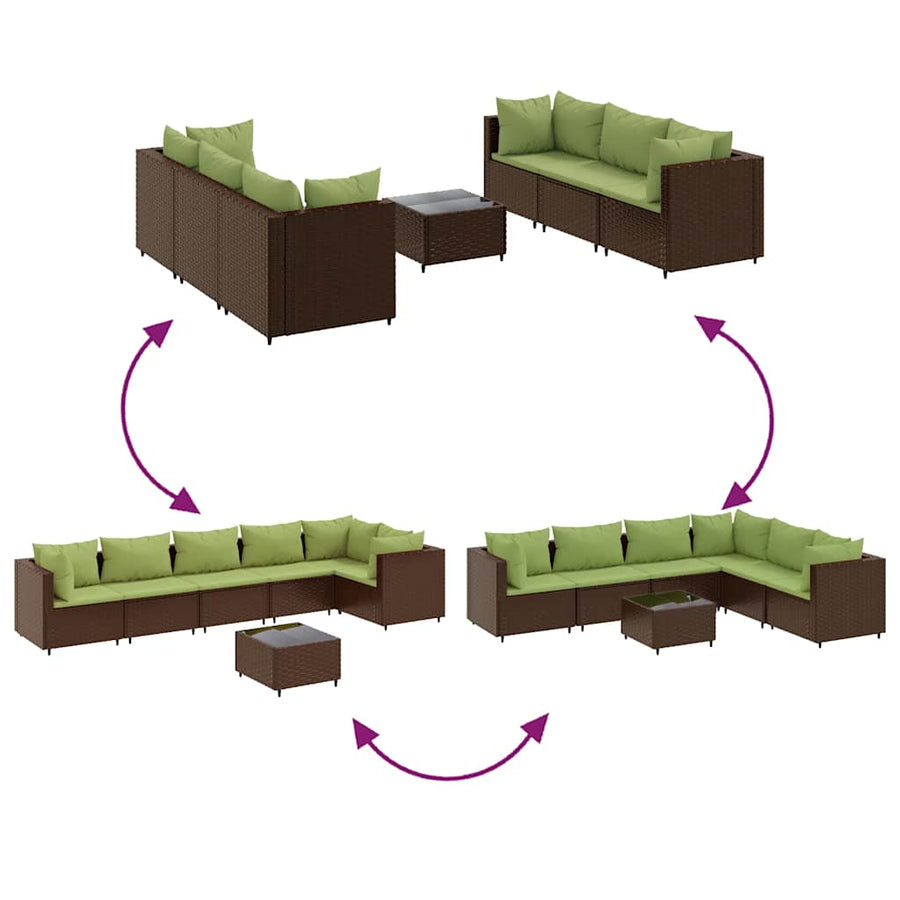 7-delige Loungeset met kussens poly rattan bruin