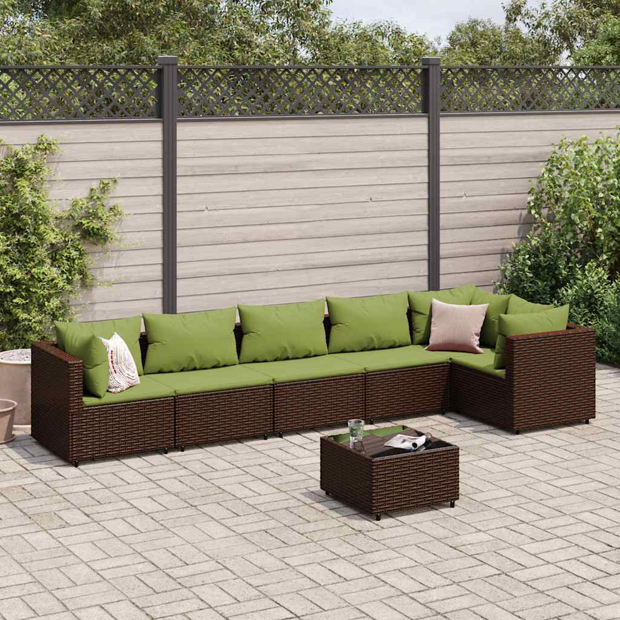 7-delige Loungeset met kussens poly rattan bruin