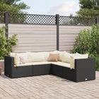 5-delige Loungeset met kussens poly rattan zwart