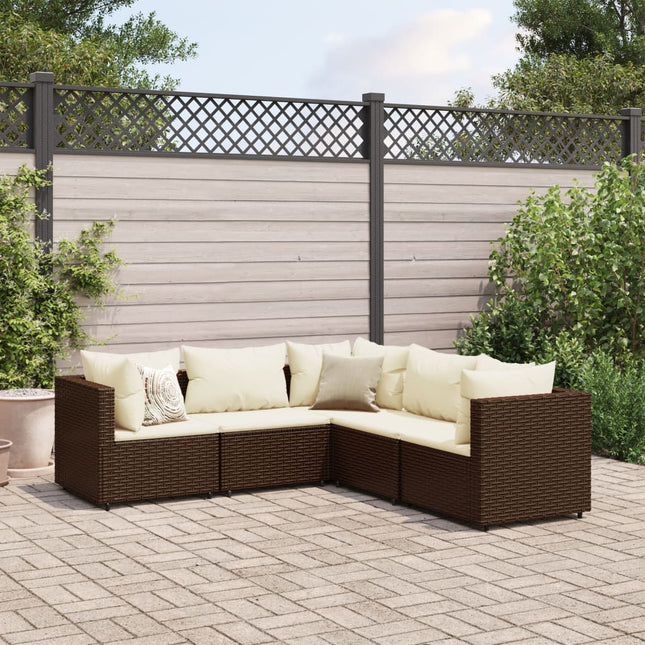 5-delige Loungeset met kussens poly rattan bruin