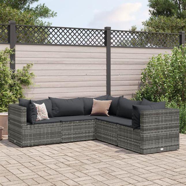 5-delige Loungeset met kussens poly rattan grijs