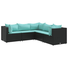 5-delige Loungeset met kussens poly rattan zwart
