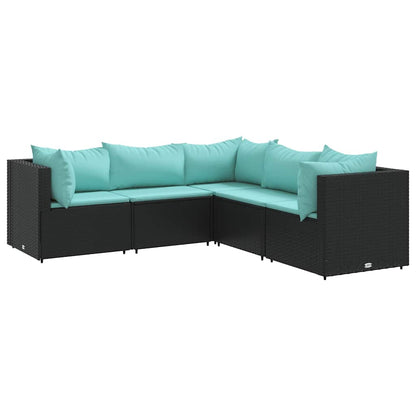 5-delige Loungeset met kussens poly rattan zwart