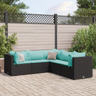 5-delige Loungeset met kussens poly rattan zwart