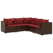 5-delige Loungeset met kussens poly rattan bruin