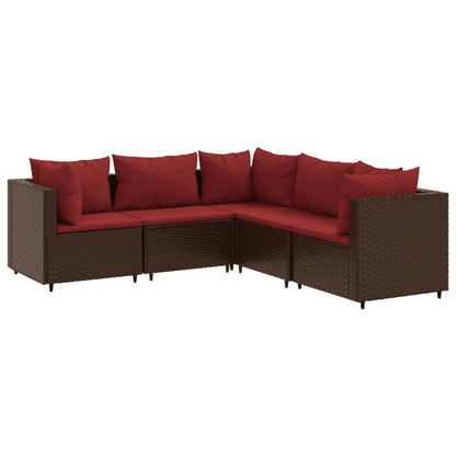 5-delige Loungeset met kussens poly rattan bruin