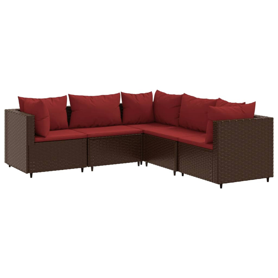 5-delige Loungeset met kussens poly rattan bruin