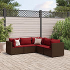 5-delige Loungeset met kussens poly rattan bruin