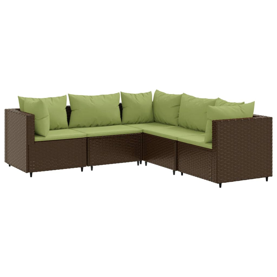 5-delige Loungeset met kussens poly rattan bruin