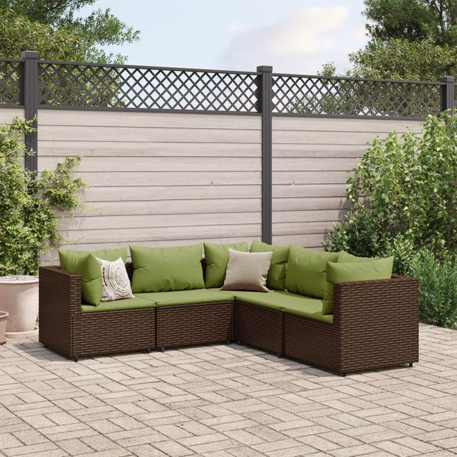 5-delige Loungeset met kussens poly rattan bruin