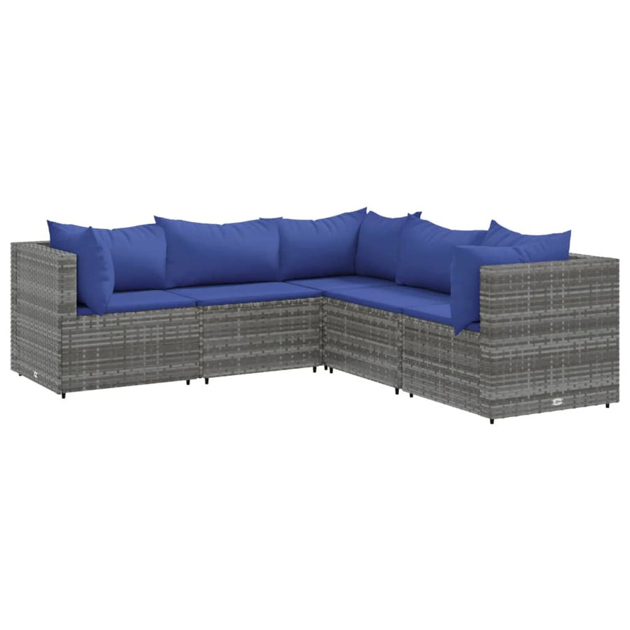 5-delige Loungeset met kussens poly rattan grijs