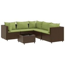 6-Delige Loungeset Met Kussens Poly Rattan 1 Bruin en groen