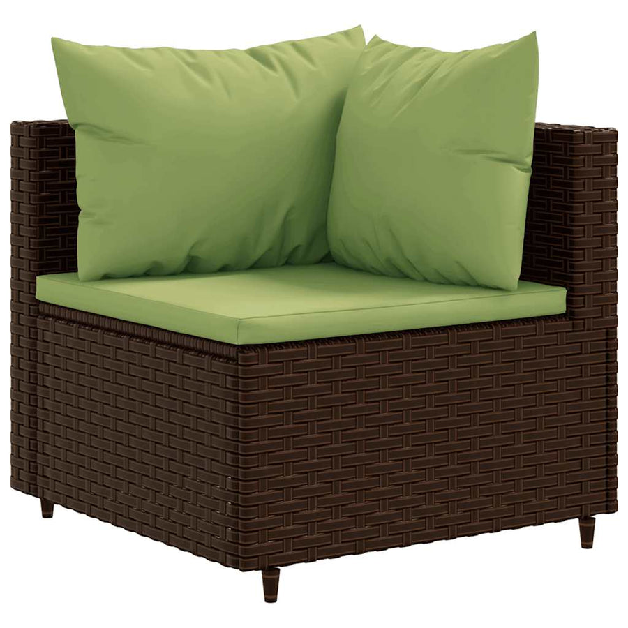 6-Delige Loungeset Met Kussens Poly Rattan 1 Bruin en groen