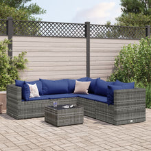 6-delige Loungeset met kussens poly rattan grijs
