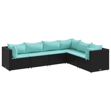 6-delige Loungeset met kussens poly rattan zwart