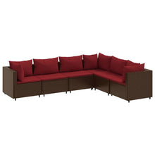 6-delige Loungeset met kussens poly rattan bruin