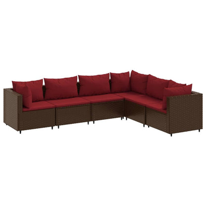 6-delige Loungeset met kussens poly rattan bruin