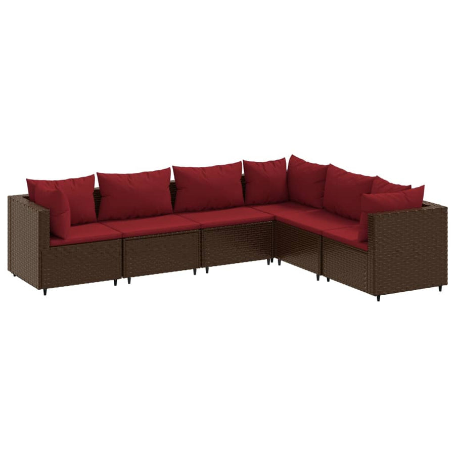 6-delige Loungeset met kussens poly rattan bruin