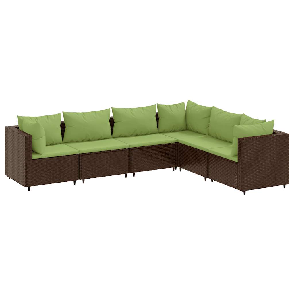 6-delige Loungeset met kussens poly rattan bruin