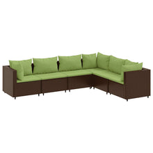 6-delige Loungeset met kussens poly rattan bruin