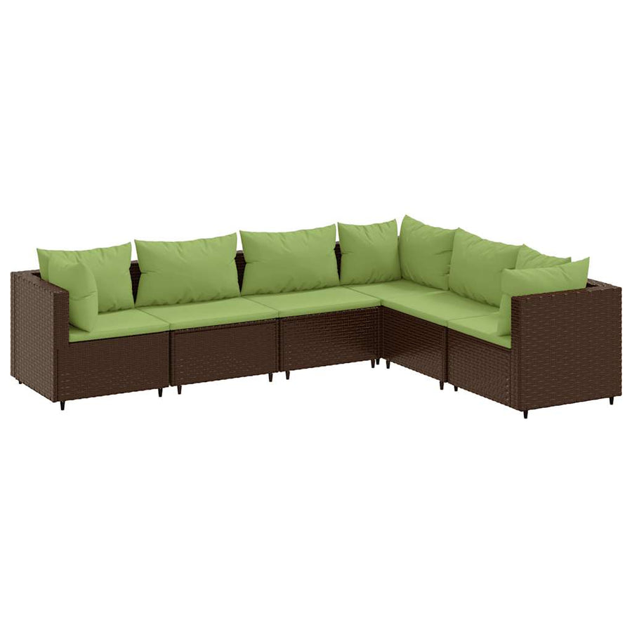 6-delige Loungeset met kussens poly rattan bruin