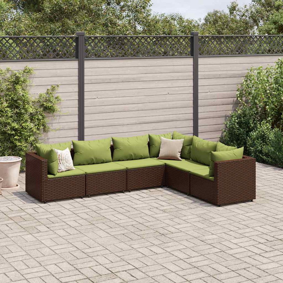 6-delige Loungeset met kussens poly rattan bruin