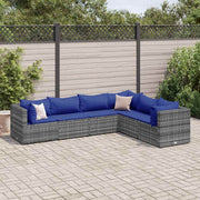 Loungeset 6-delig poly rattan grijs met kussens