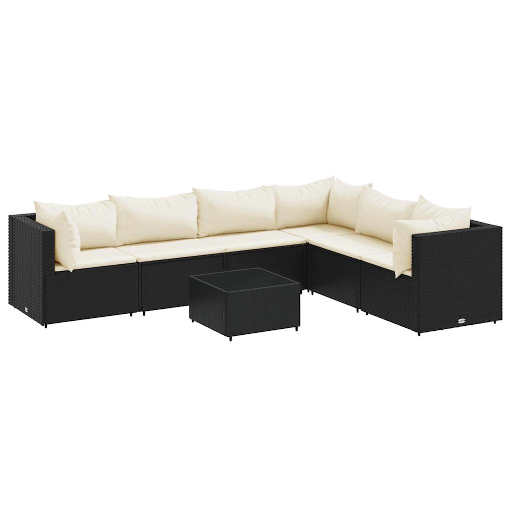 7-Delige Loungeset Met Kussens Poly Rattan 1 Zwart en crème