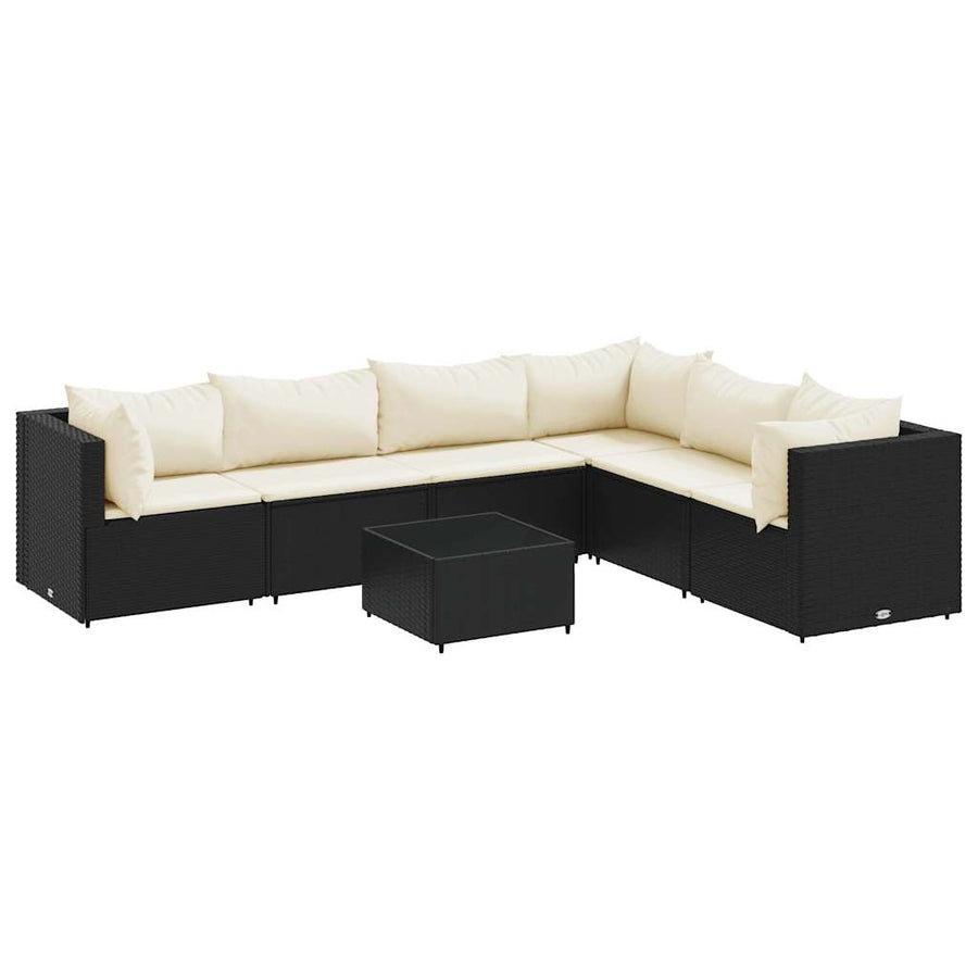 7-Delige Loungeset Met Kussens Poly Rattan 1 Zwart en crème