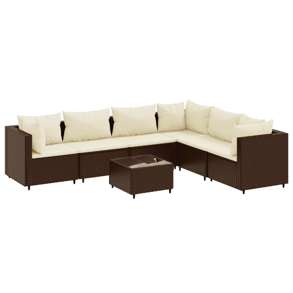 7-delige Loungeset met kussens poly rattan bruin