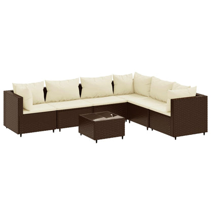 7-delige Loungeset met kussens poly rattan bruin
