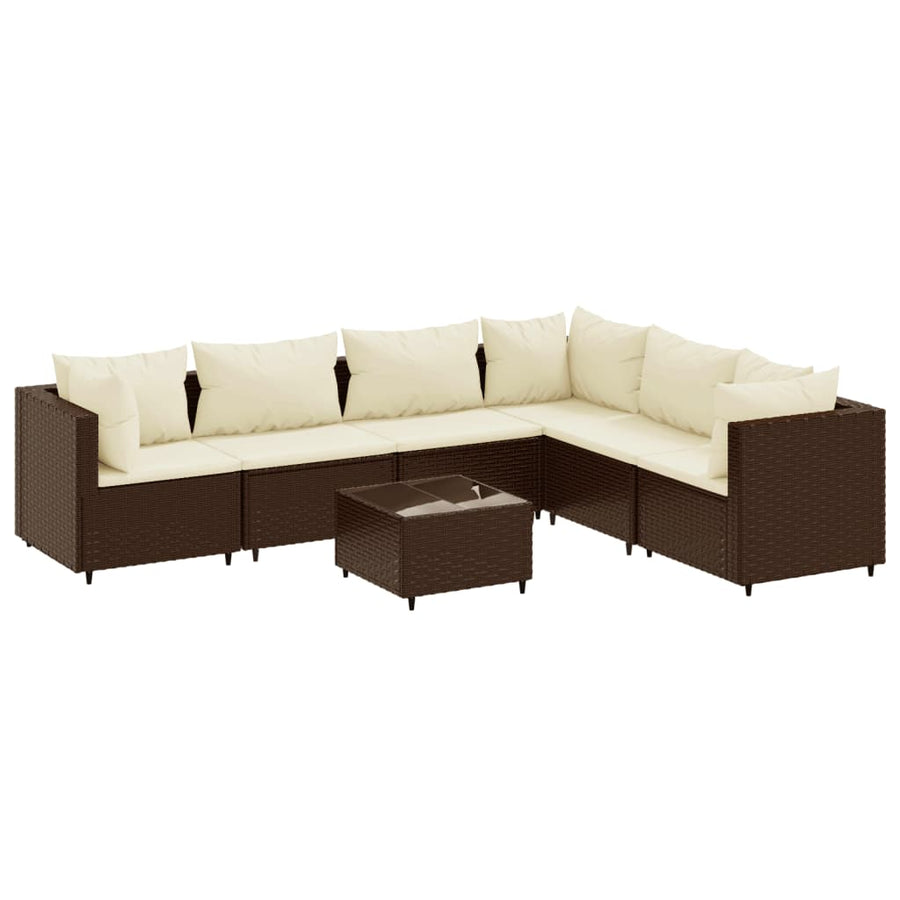 7-delige Loungeset met kussens poly rattan bruin