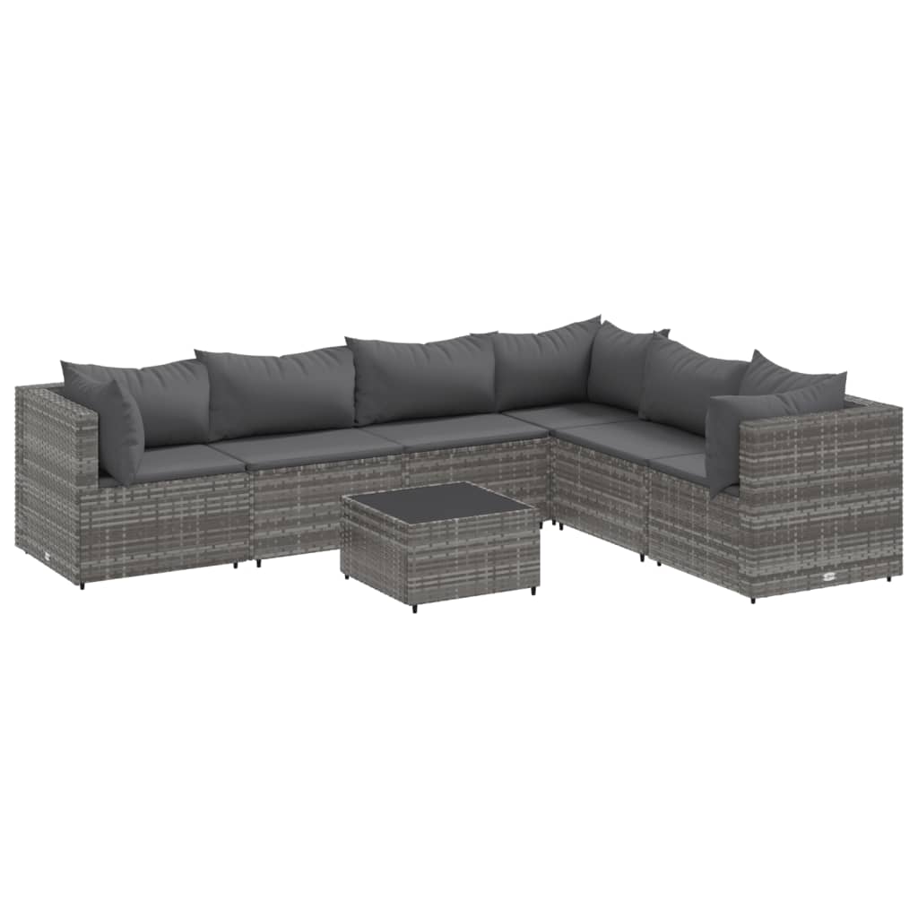 7-delige Loungeset met kussens poly rattan grijs