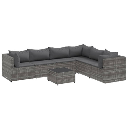7-delige Loungeset met kussens poly rattan grijs