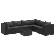 7-delige Loungeset met kussens poly rattan zwart