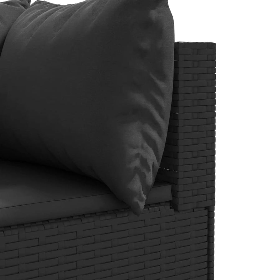 7-delige Loungeset met kussens poly rattan zwart