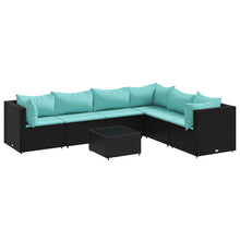 7-Delige Loungeset Met Kussens Poly Rattan 1 Zwart en blauw