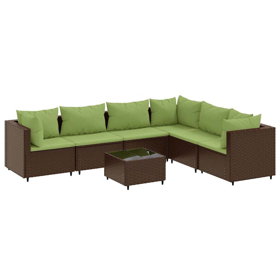 7-delige Loungeset met kussens poly rattan bruin