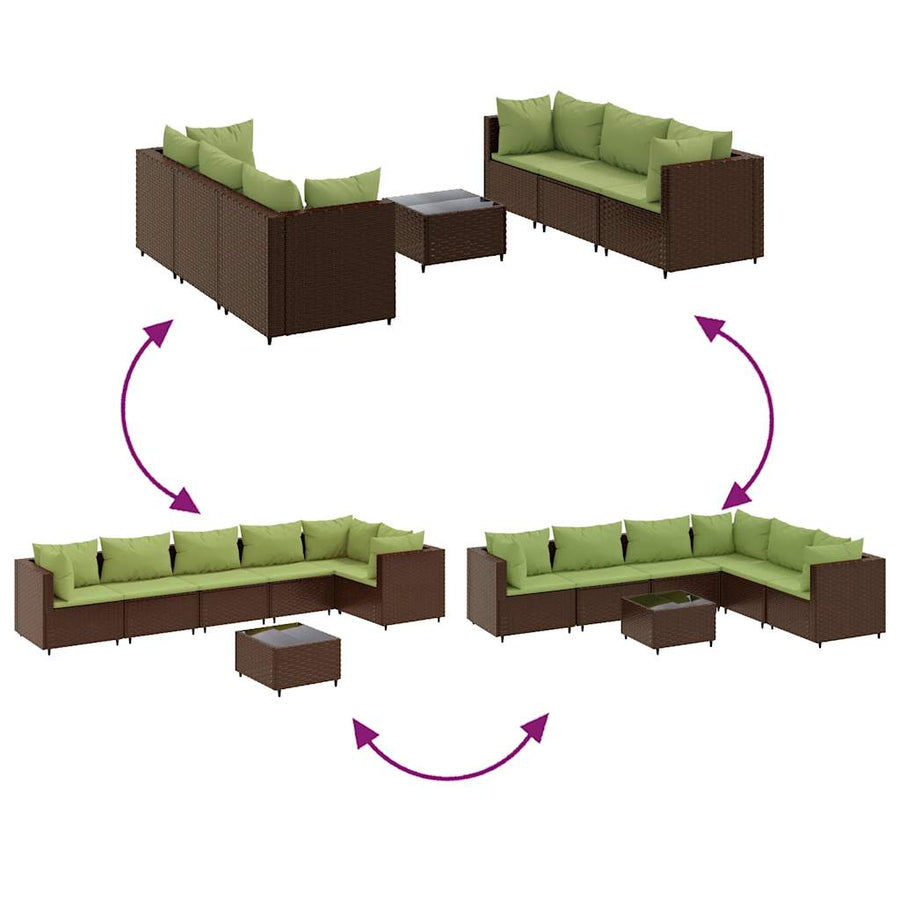 7-delige Loungeset met kussens poly rattan bruin