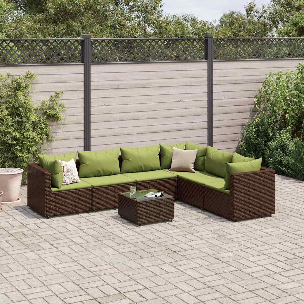 7-delige Loungeset met kussens poly rattan bruin