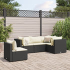 5-delige Loungeset met kussens poly rattan zwart