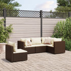 5-delige Loungeset met kussens poly rattan bruin