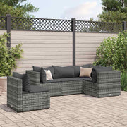 Loungeset 5-delig poly rattan grijs met kussens