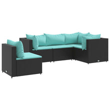 5-delige Loungeset met kussens poly rattan zwart