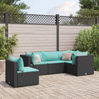 5-delige Loungeset met kussens poly rattan zwart